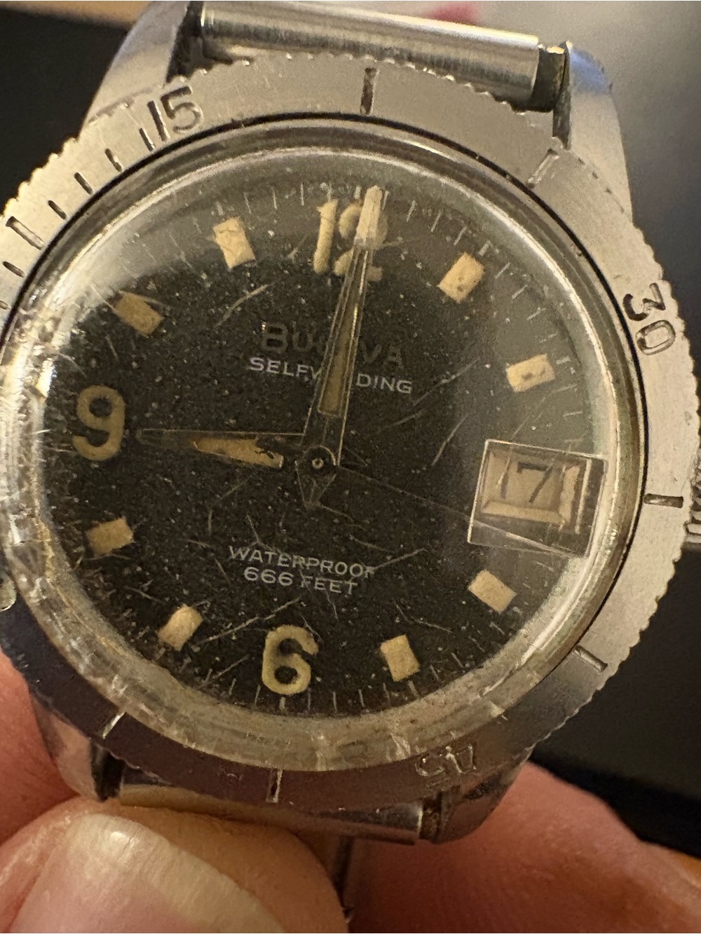 DEVIL DIVER. Bulova Black Dial Stainless Diver Watch with Cream Markers